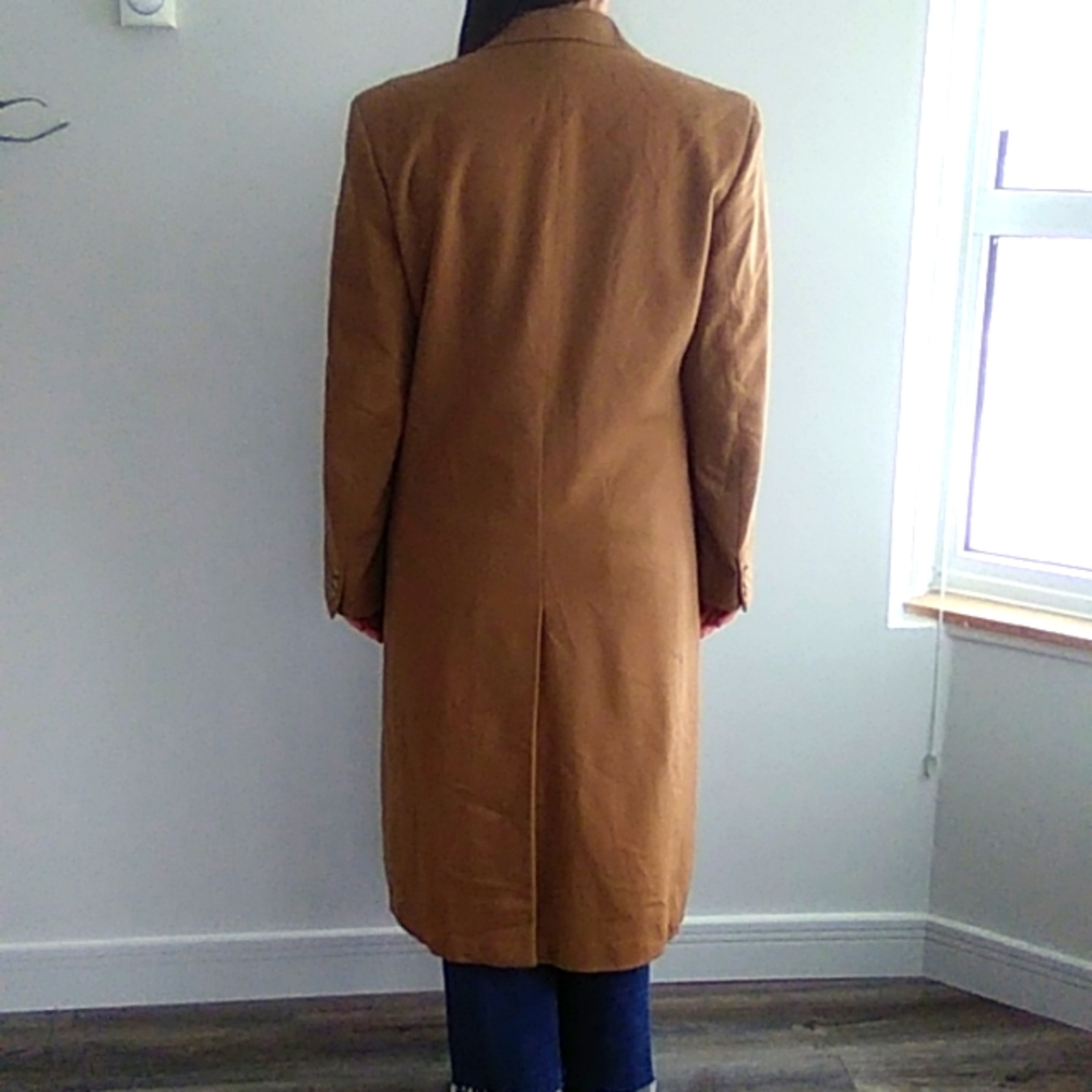 Loro Piana Hugo Boss vintage men's wool camel tan long trench coat peacoat Lrg - Picture 2 of 16